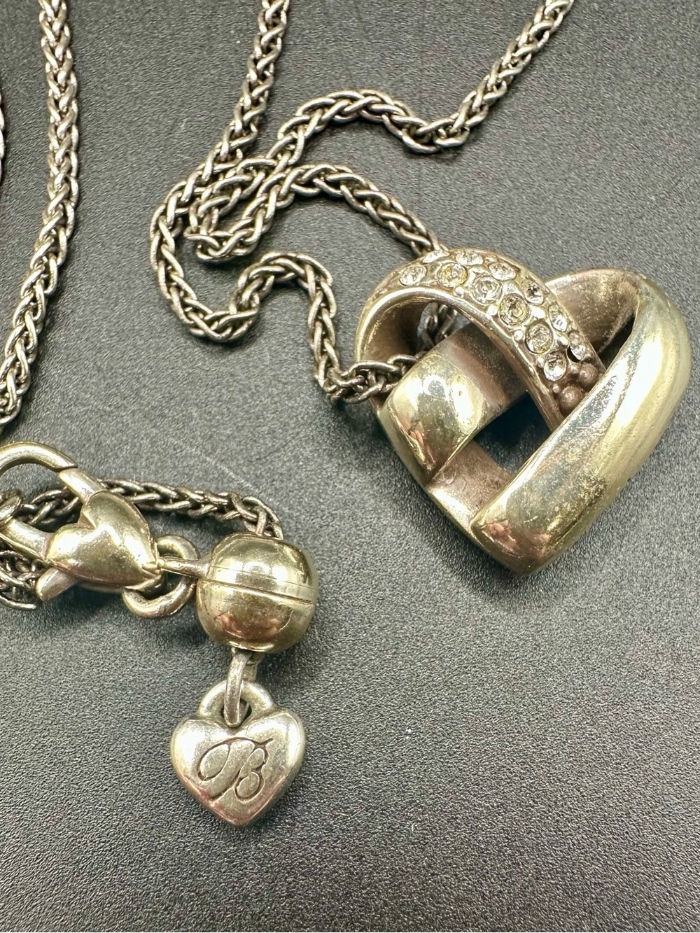 Brighton Interlocking Heart Pendant Necklace in Silver with Crystal channel